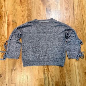 Brochu Walker Brown / Gray Linen Knit Sweater XS Lace-Up Tie Sleeve Detail